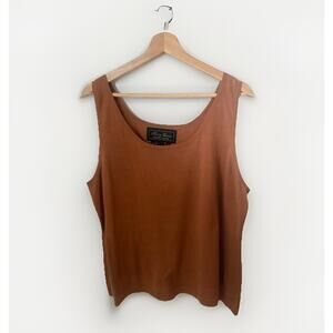 Terry Lewis 100% Silk Brown Sweater Knit Tank Career Layer Casual Size 1X